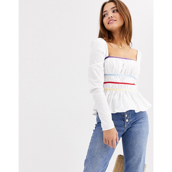 Urban Outfitters x The East Order Janie Square Neck Blouse Size Small NWT